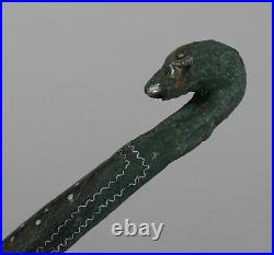 Chinese Gold and Silver Inlay Bronze Serpent Head Belt Hook Han Dynasty