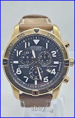 Citizen Men's Eco-Drive Gold PVD Brown Leather Strap Watch BL5472-01E