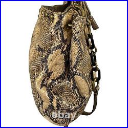 Coach Hampton Metallic Embossed Python Studded Shoulder Hobo Bag Gold Tan Snake