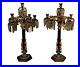 Couple Candlesticks Bronze Golden Hanging Crystal Metá Nineteenth Century