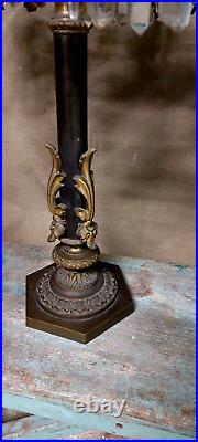 Couple Candlesticks Bronze Golden Hanging Crystal Metá Nineteenth Century