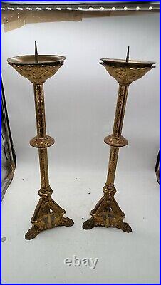 Couple Candlesticks Bronze Golden Style Neogotico Glazes