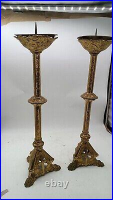 Couple Candlesticks Bronze Golden Style Neogotico Glazes