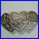 Crumrine Hearts Flowers Silver Plate over Bronze Belt Buckle Ornate Gold Trim