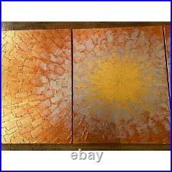 Dan Lafferty 3 Panel Abstract Painting, Silver Gold Bronze Original Painting