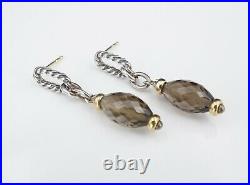 David Yurman Sterling Silver 18k Gold Smoky Quartz Figaro Earrings 1.5 ES2076
