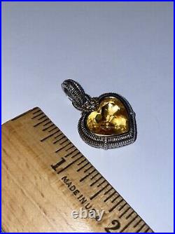 Designer Solid 18K Gold Sterling Silver Yellow Citrine Diamond Heart Pendant