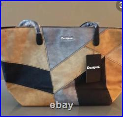 Desigual Purse Bag Nwt Plus Envelope Tote Clutch Silver Gold Bronze