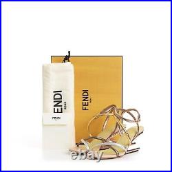 FENDI 1550$ FIRST Medium Heel Sandals Silver Gold Bronze Leather, F Shape Heel