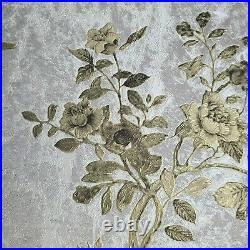 Floral Gray Silver Bronze gold metallic apple trees birds textured wallpaper 3D