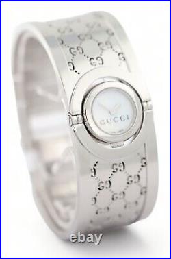 GUCCI TWIRL 112 Bangle Stainless Steel Ladies Watch Mother of Pearl Dial 23mm