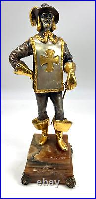 Giuseppe Vasari (1934-2005 Italy) Gold & Silver Gilt Bronze Musketeer Statue
