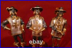 Giuseppe Vasari 3 Musketeer Set 22k Gold. 800 Silver Bronze Sculptures With Onyx