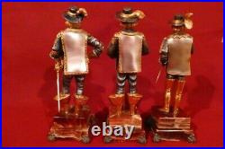 Giuseppe Vasari 3 Musketeer Set 22k Gold. 800 Silver Bronze Sculptures With Onyx