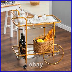 Gold Silver Drinks Trolley with Glass Shelves Mini Bar Cocktail Table Drink Table