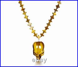 Gold Tiger Eye Carved Crystal Skull Pendant