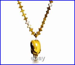 Gold Tiger Eye Carved Crystal Skull Pendant