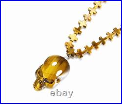 Gold Tiger Eye Carved Crystal Skull Pendant