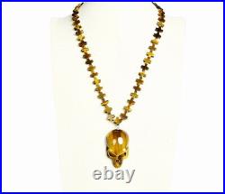 Gold Tiger Eye Carved Crystal Skull Pendant