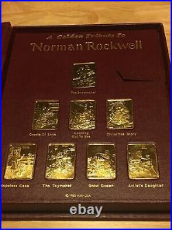 Golden Tribute Norman Rockwell 8 Gold-Plated GP Bronze Bar Ingot COA not silver