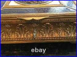 Gorgeous Antique Gilt Bronze & Cobalt Blue Enamel Jewelry Casket 9.2x9.2, MB231