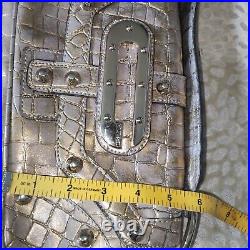 Guess Bag Y2k Gold Bronze Shoulder Bag Inner Pockets Logo Lined Stud Croc Effect