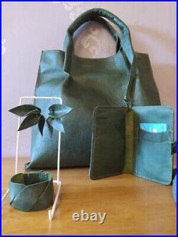 Handmade leather viridian green handbag and accessories