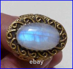 Heavy Rainbow Moonstone Ring 925 Sterling Silver Bronze, the look of Gold Sz 8