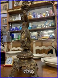 Important Pair Of Antique Candlesticks With Sculptures Bronze Golden 22644
