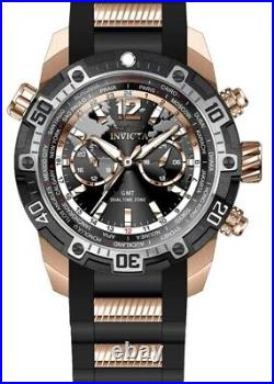 Invicta 24582 Men's Aviator Rose Gold Plat Black Silicone World Time GMT Watch