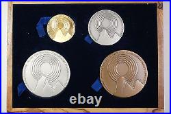 Israel 4 Pc Gold Silver & Bronze Peace State Medal Set with Wooden Case NO COA (A)
