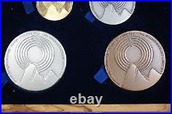 Israel 4 Pc Gold Silver & Bronze Peace State Medal Set with Wooden Case NO COA (A)