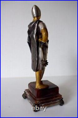 Italian Giuseppe Vasari Silvered & Gilded Bronze Figure Knight Crusader Soldier