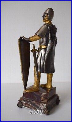 Italian Giuseppe Vasari Silvered & Gilded Bronze Figure Knight Crusader Soldier