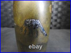 Japan antique Bronze Mt. Fuji Moon gold silver inlay Vase vintage