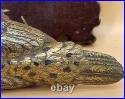 Japanese Bronze Okimono Of Pheasant With Gold, Silver & Shakudo Inlays