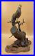 Japanese Meiji Gilded Sterling Silver Okimono Of Rooster On Bronze Tree Brunch