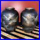 Japanese Pair Bronze Vases With Mixed Metals Silver & Gold Work