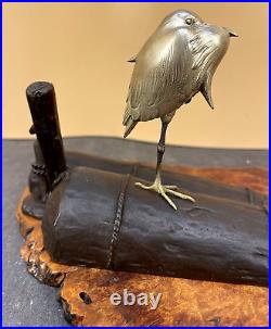 Japanese Taisho Gilded Silver & Bronze Okimono Crane