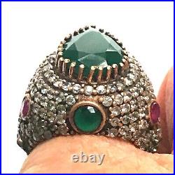 Jewels Of India Emerald Ruby Gold Bronze Sterling Silver Vintage Ring