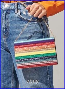 Kurt Geiger Rainbow Stripe Disco Envelope Perspex Clutch With Crossbody Chain