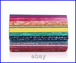 Kurt Geiger Rainbow Stripe Disco Envelope Perspex Clutch With Crossbody Chain