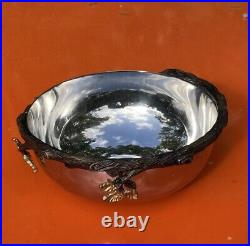 L'Objet Silver Serving Bowl Mullbrae Collection 24k gold leaves / bronze branch