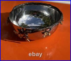 L'Objet Silver Serving Bowl Mullbrae Collection 24k gold leaves / bronze branch