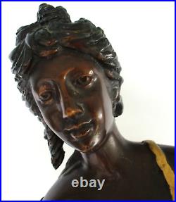 Large 23 Tall Cast Bronze Sculpture of a Woman in a Gold Dress with Silver Harp