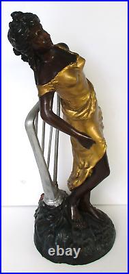 Large 23 Tall Cast Bronze Sculpture of a Woman in a Gold Dress with Silver Harp