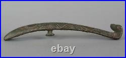 Large Chinese Silver and Gold Inlay Bronze Serpent Head Belt Hook Han Dynasty