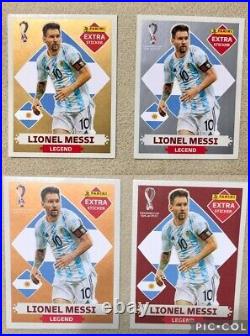 Lionel Messi x 4 GOLD SILVER BRONZE BASE Sticker EXTRA Panini Argentina Qatar 22