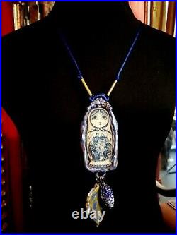 Lucky talisman matrioska doll russian ethnic art jewelry amulet pendant necklace
