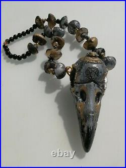Luxury jewelry gothic witch wicca punk skull black raven necklace gold silver 1